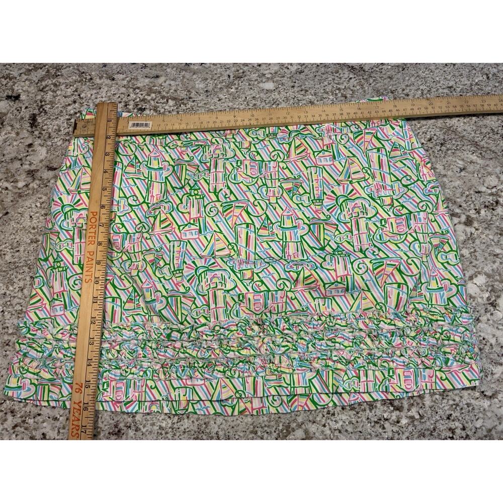 Lilly Pulitzer Green Pink sailboat lighthouse Skirt Size 14 Ruffled trim - Picture 7 of 9